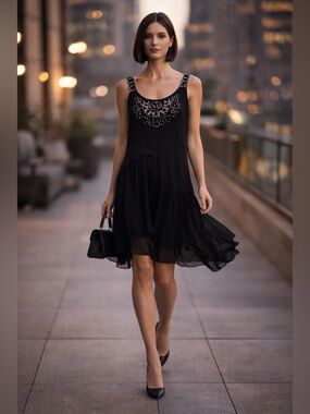 Nanette Lepore Black Dress Size 6 Crystal Detail Sleeveless Day to Night